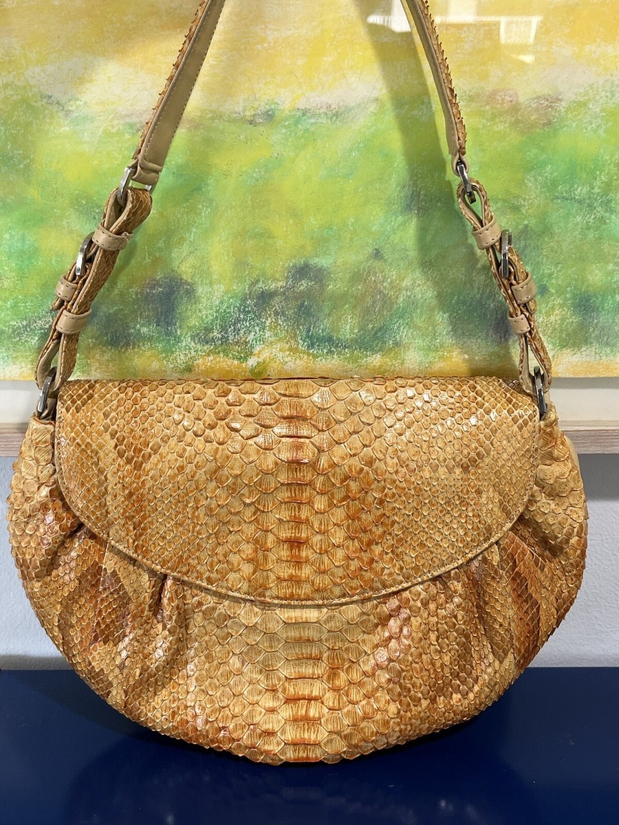 BORELLI P Snakeskin Reptile Leather Purse Handbag Bag Orange BORELLI P Snakeskin Reptile Leather Purse Handbag Bag Orange
