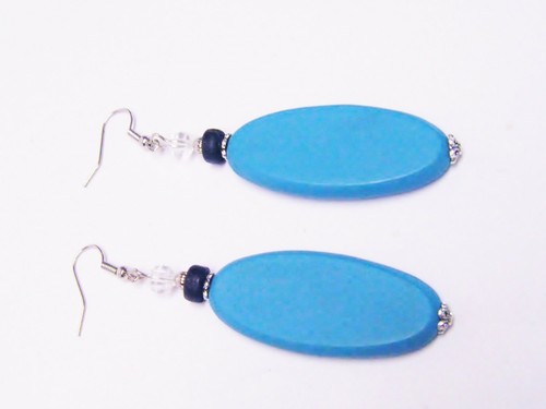 Round Black w/Light Blue Wood Beads Necklace/Bracelet/Earrings - Picture 10 of 10