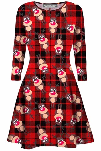 Kids Christmas Party Skater Swing Dress Girls Long Sleeve Santa Claus Dresses - Picture 27 of 78