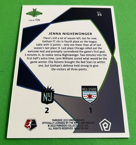 Jenna Nighswonger 2023 Parkside NWSL Pronto Week 6 SILVER Rookie #35 6/10 GOTHAM - Picture 4 of 6