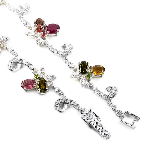 NATÜRLICHES MEHRFARBIGES TURMALIN ARMBAND MIT WEISSEM CZ 925 STERLINGSILBER 14KWGP 7 - Bild 3 von 3