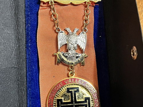 VINTAGE SILVER SP RS 32ND SCOTTISH RITE MASONIC DOUBLE EAGLE BADGE PIN - Picture 4 of 8