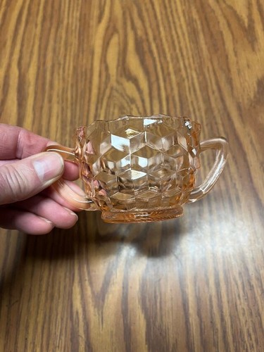 Vintage Pink Cubist Design Depression Glass Open Sugar Bowl Double Handle - Picture 2 of 5