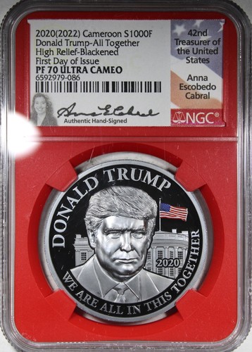 2020 Cameroon Blackened 1oz Colorized Silver Donald Trump NGC PF70 ULTRA CAMEO