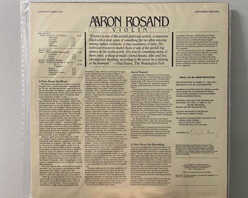 SEALED! Aaron Rosand Bach, Telemann, Enesco, Ysaye 180G MINT Audiofon Vinyl - Bild 2 von 3