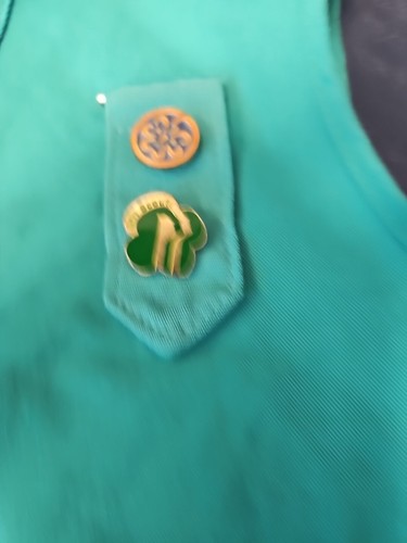 Official Girl Scout Junior 1 Green 2 Tan Vest With Patches + Pins - Picture 5 of 15