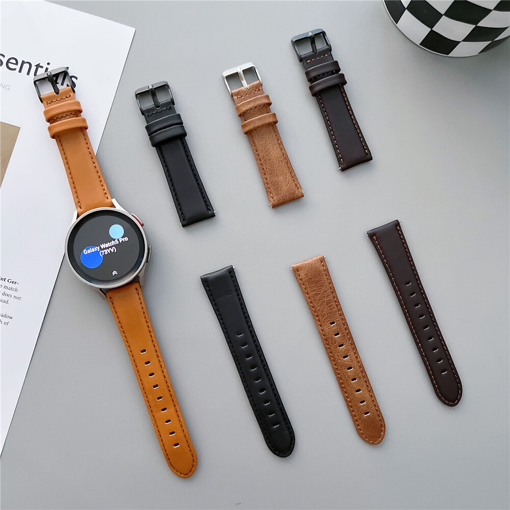 For Samsung Galaxy Watch 4 5 Pro 6 40 44 45 42 46mm Genuine Leather Band Strap