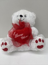 Valentine's White Teddy Bear Holding I Love You Heart 11" inc Plush Stuffed toy