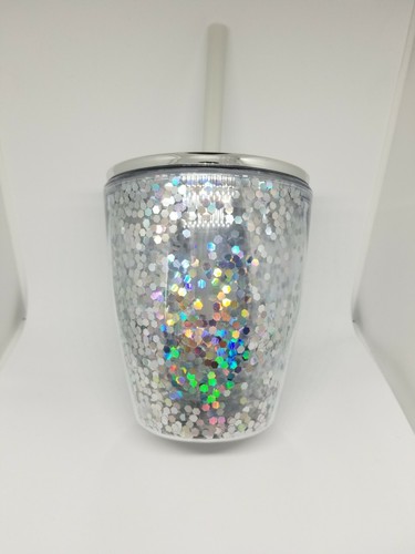 MODERN EXPRESSIONS White Glitter Double Walled Tumbler Cup With Lid Straw New FS - Picture 2 of 12