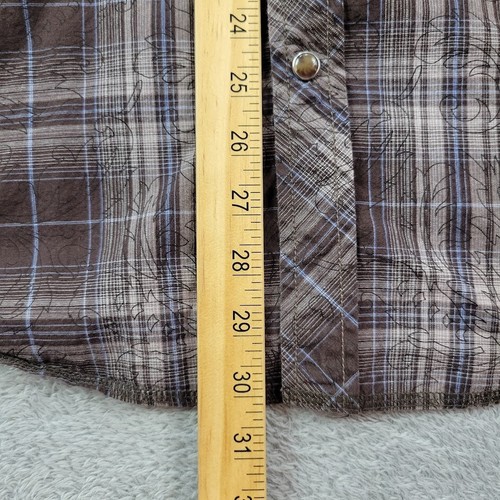 JF J Ferrar Shirt Mens Large Brown Plaid Pearl Snap Short Sleeve Western Rodeo - Picture 5 of 8