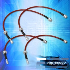 For 93-97 MX6 626 GE JDM Front Rear S/S Braided Hose Oil Brake Lines Cable Red