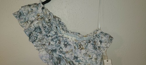 NWT Happy Nature Kate Hudson One Shoulder Ruffles Off Shoulder Floral Mini L - Picture 9 of 9