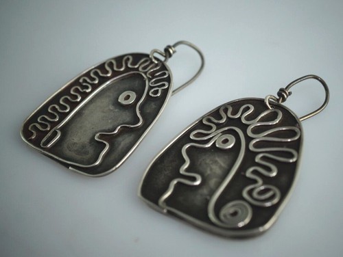 Vintage Julie Howison Hand-Wrought Sterling Silver 925 Spiral Man Women Earrings - Picture 3 of 8