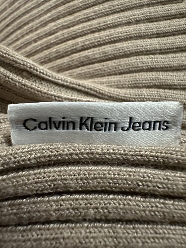 Calvin Klein Jeans Crop Top Tan Womens Medium Ribbed Short Sleeve Collared - Picture 5 of 7