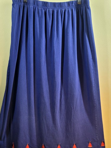 Quacker Factory Womens Embroidered Blue Sailboat Skirt Size 2X Elastic Waist Vtg - Picture 3 of 8