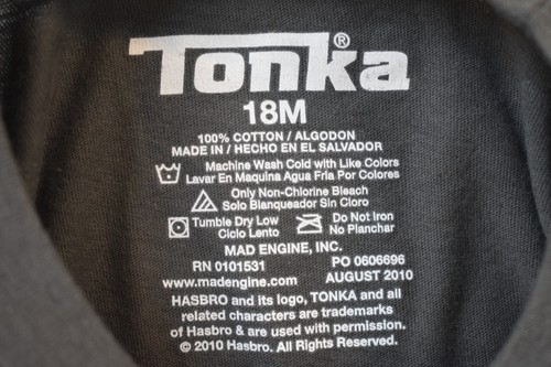 Camisa Tonka Infant 4x4 Tonka camión carbón nueva 18 meses - Imagen 4 de 5