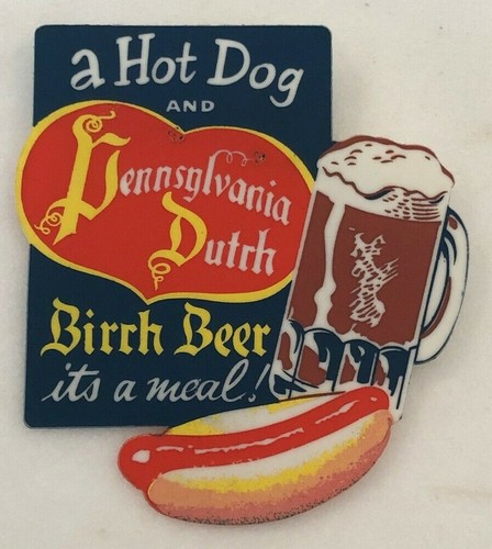 Vintage PENNSYLVANIA DUTCH BIRCH BEER Soda & a Hot Dog LARGE PIN Advertise 4-in - Picture 5 of 10