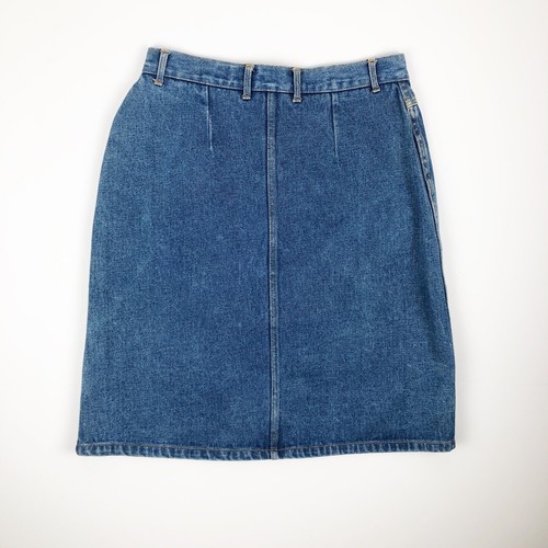 Vintage Denim Jeansrock hoher Bund Gr. 11 Midi Länge Fronttasche Medium Wash - Bild 7 von 11