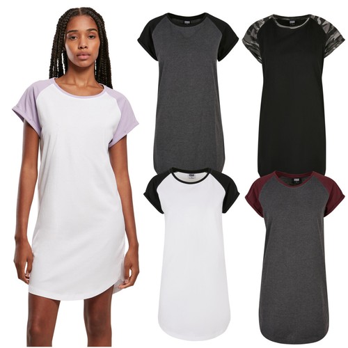Urban Classics Ladies Contrast Raglan Tee Dress Short Tshirt Dress Regular Dress - Picture 1 of 41