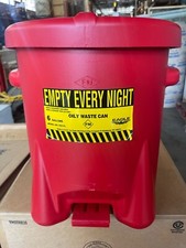 EAGLE Oily Waste Can: 6 gal Can Capacity, Polyethylene, Red, Foot Operated Self