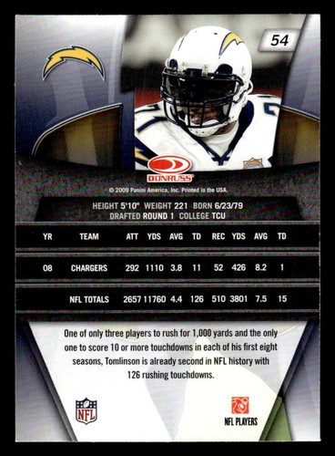 2009 Donruss Gridiron Gear #54 LaDainian Tomlinson - Picture 2 of 2