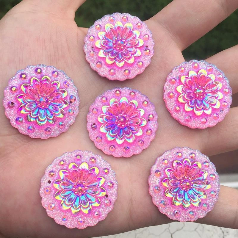8pcs Round Floral Flatback Charms 2 Hole Resin Rhinestone DIY Wedding Decoration - Image 4 of 4