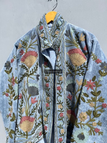 suzani velvet Jacket Coat Embroidery Handmade Women Wear Jacket Overcoat - Picture 4 of 6