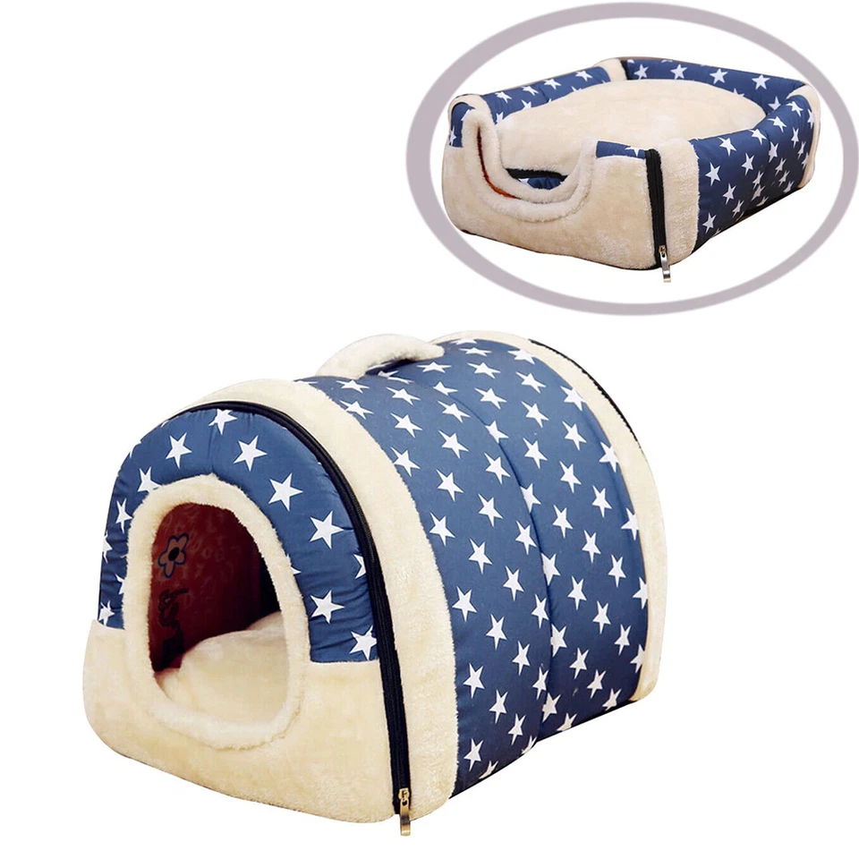 Pet Dog House Kennel Soft Igloo Beds Cave Cat Sleeping Warm Cushion Fold 2 Size - image 4 of 4