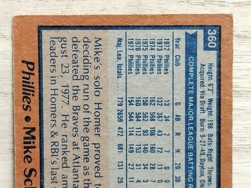 1978 Mike Schmidt Topps Baseball Card #360 - Picture 5 of 8