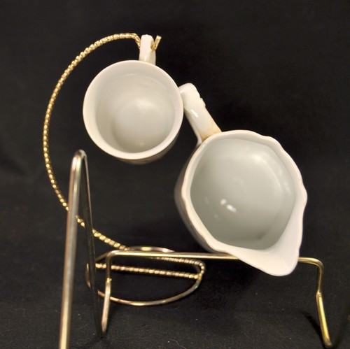 Brocca MW Co. 5 tazze cioccolato piatto torta rose verde lucentezza 1910 Germania - Foto 9 di 12