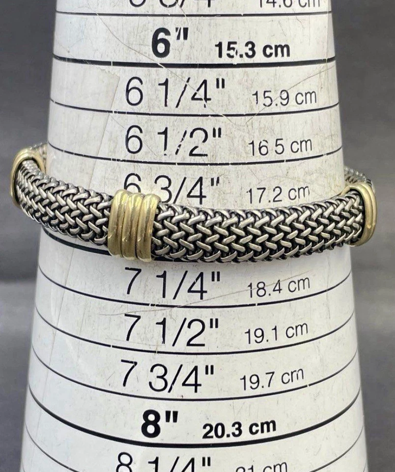 Ross-Simons Italian 925 Silver & 18kt Gold Woven Bracelet 7” - Image 3 of 4