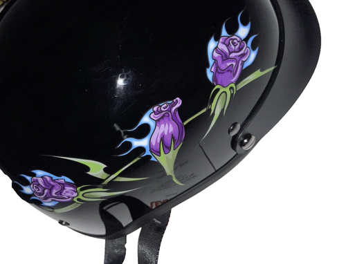 Hot Leathers 1003 Roses V531 Size Medium DOT Approved Motorcycle Half Helmet - Picture 7 of 12