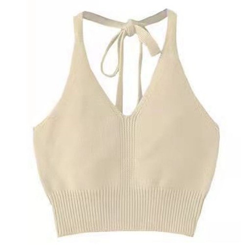 Knitted Knitted Crop Tops Sleeveless Hanging Neck Camisoles Women - Picture 15 of 18