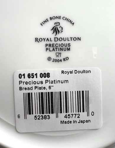 New Royal Doulton Precious Platinum 6" Bread Plate Fine Bone China Made in Japan - Picture 2 of 2