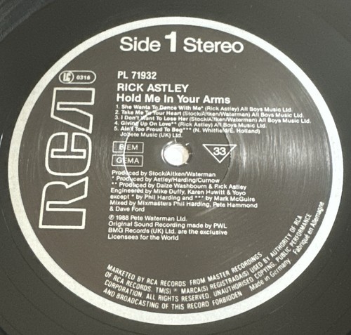 RICK ASTLEY - Hold Me In Your Arms - 1988 Record Vinyl Album LP EX / EX - Picture 4 of 8