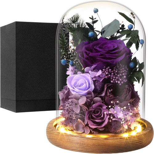 Preserved Deep Purple Rose in Glass Dome - Lasting Floral Gift for Women, Perfec - Picture 10 of 12