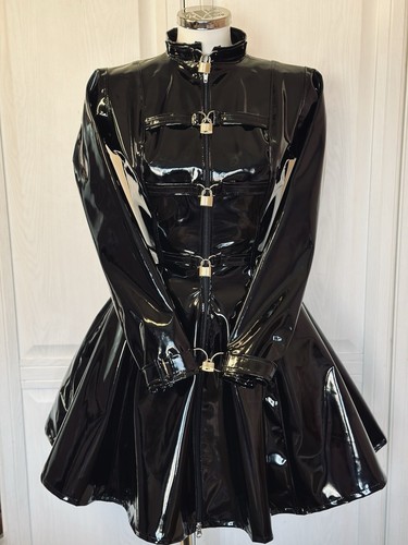Misfitz blk PVC padlock lockable skater dress. SIZE 24. CD Goth Fetish Club - Picture 3 of 11