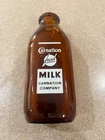 Carnation Fresh Milk Amber Glass Bottle Duraglas Rare & Vintage Quart Primitive