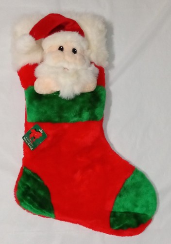 Weihnachtsmann Plüsch Weihnachtsstrumpf 12x20 Zoll samtig mit Etikett von Stationen - Bild 1 von 8