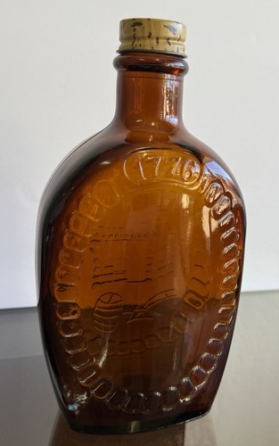 BOTELLA JARABE CABINA TRONCO Vidrio Ámbar Marrón DE COLECCIÓN 1776 Estilo 8.25" Alto - Imagen 6 de 7