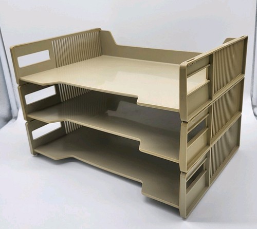 Eldon Office Products 1960’s 3-Tier File Paper Holder Beige Tan Plastic Vtg 1969 - Picture 3 of 14