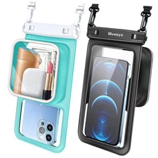  2 Pack IPX8 Waterproof Phone Pouch, Large Space Cell Phone Pouch Black + Green