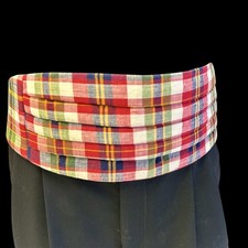 Men's Red Green TARTAN Cotton Indian MADRAS Plaid Adjustable PLEATED Cummerbund