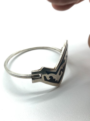 VTG TJ-67 Turquoise Mexico 925 Sterling Silver Aztec Bracelet 6.75” 29g 37.8mm - Picture 4 of 15