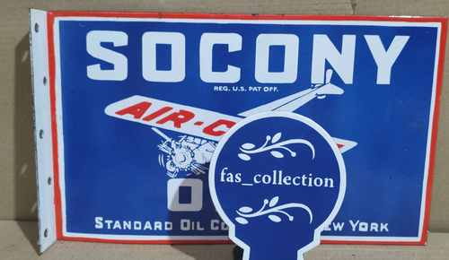 Socony Air-Craft Oils Porcelain Enamel Sign 18 x 10 Inches 2 Sided