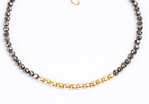 AA Pyrite Bracelet: Beaded bracelet, 2.5mm tiny Faceted stone beads, Minimalist - Picture 1 of 5