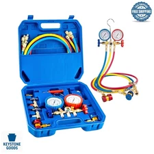 Durable AC Gauges Set with 4FT Flameproof Hoses for Efficient HVAC Service