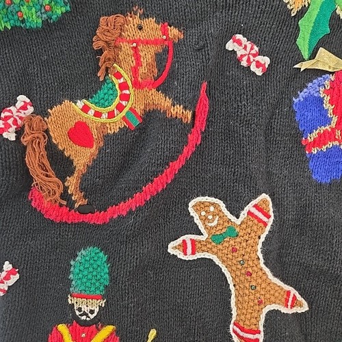 Vtg Marisa Christina Ugly Christmas Sweater Sz Petite Hand Knit Holiday  - Picture 7 of 10