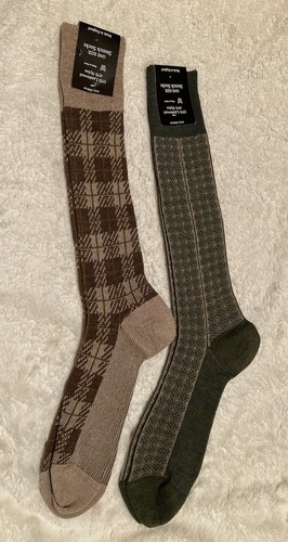 Vintage Herren Socken Nylon Lammwollmischung 2 Paar Einheitsgröße grün braun camel