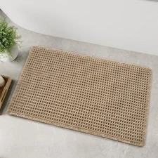 Waffle Bath Mat, Super Absorbent Non Slip Bathroom Rug With Tassels, Backed, ...